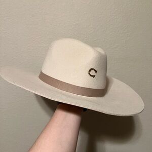Cream Wide Brim Hat with Tan Band